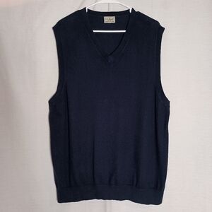 Vintage LL Bean Mens Large Black/Navy Cashmere Blend Knit V-Neck Sweater Vest